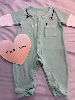 Baby Aspen Green and White Footies One Piece with Soft Cotton